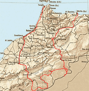 trace gps du parcours sur une carte du Maroc